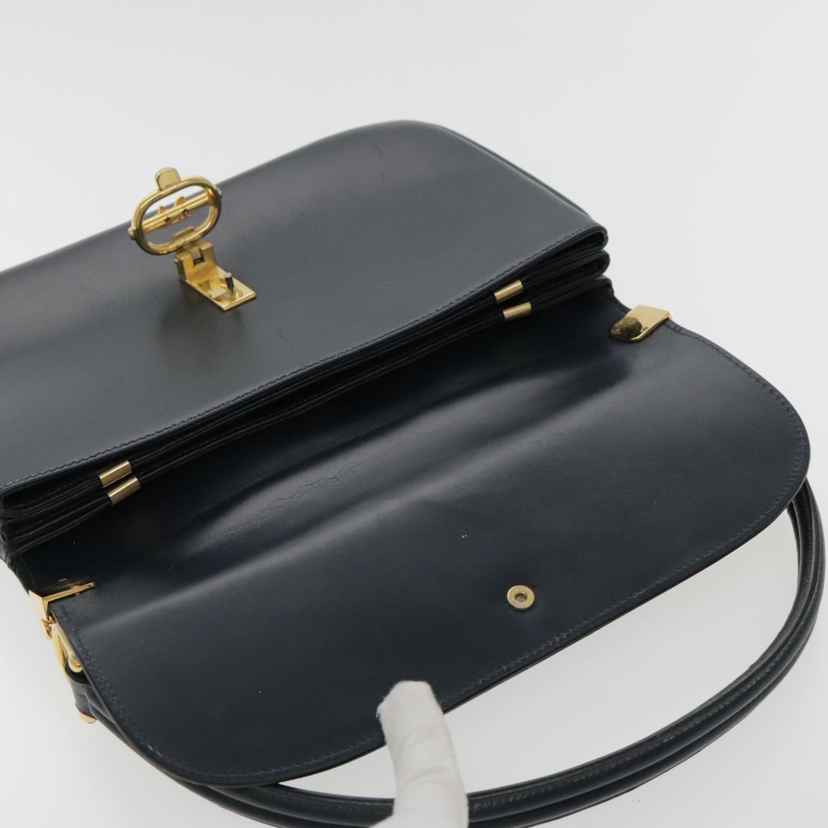 CELINE Horse Carriage Hand Bag Leather Navy Auth yk15581