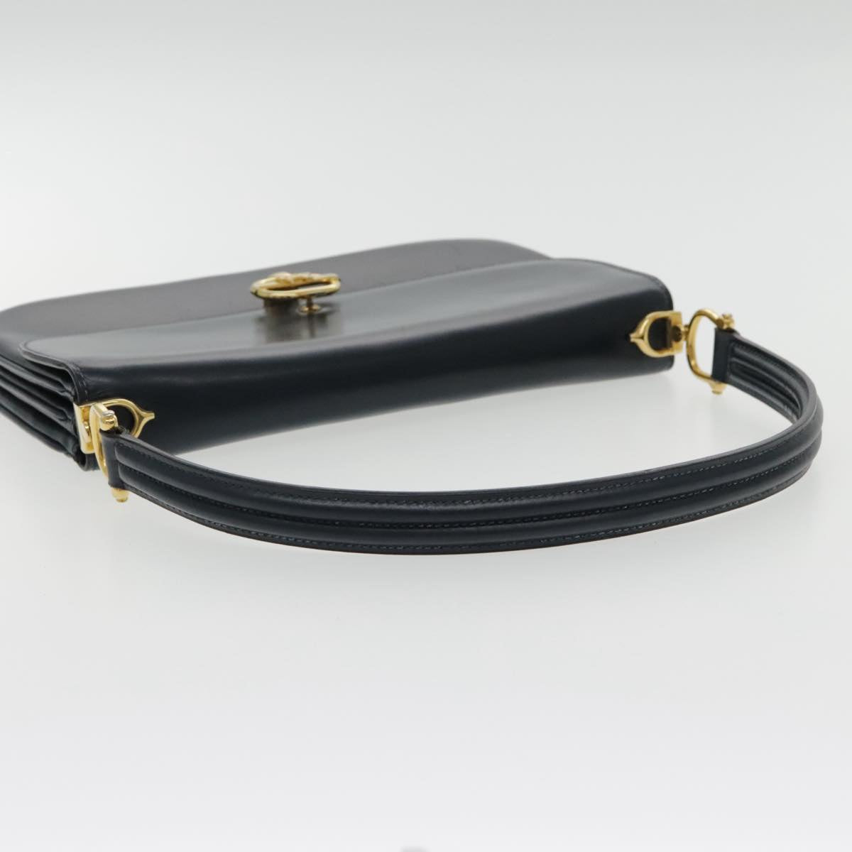 CELINE Horse Carriage Hand Bag Leather Navy Auth yk15581