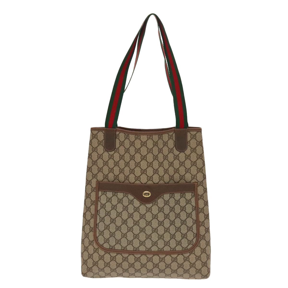 GUCCI GG Canvas Web Sherry Line Tote Bag PVC Leather Beige Green Auth yk15583 - 0