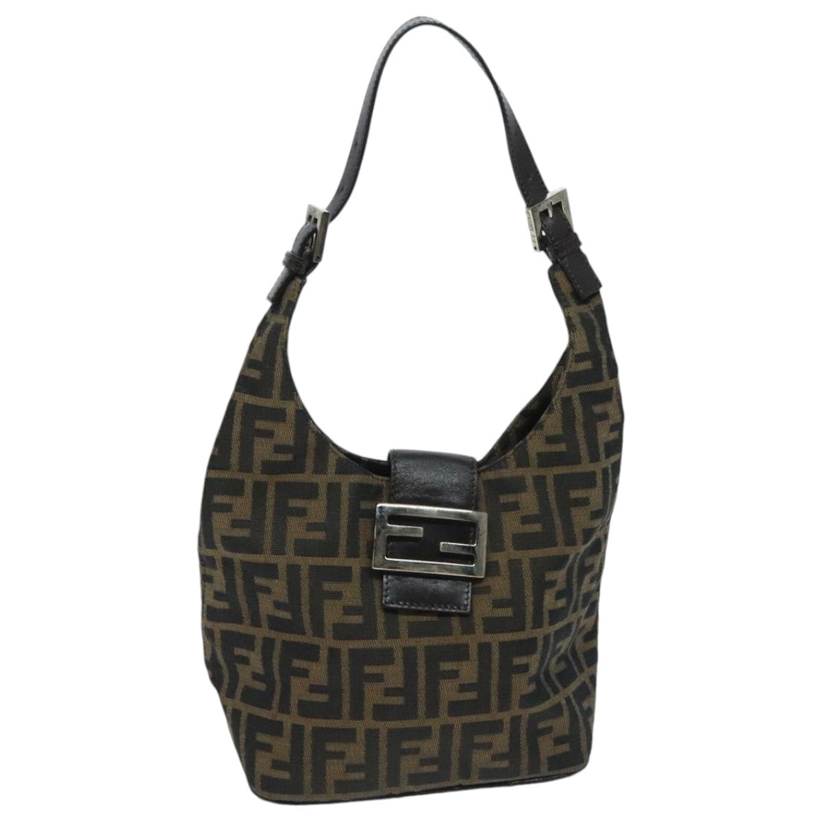 FENDI Zucca Canvas Mamma Baguette Shoulder Bag Brown Auth yk15584