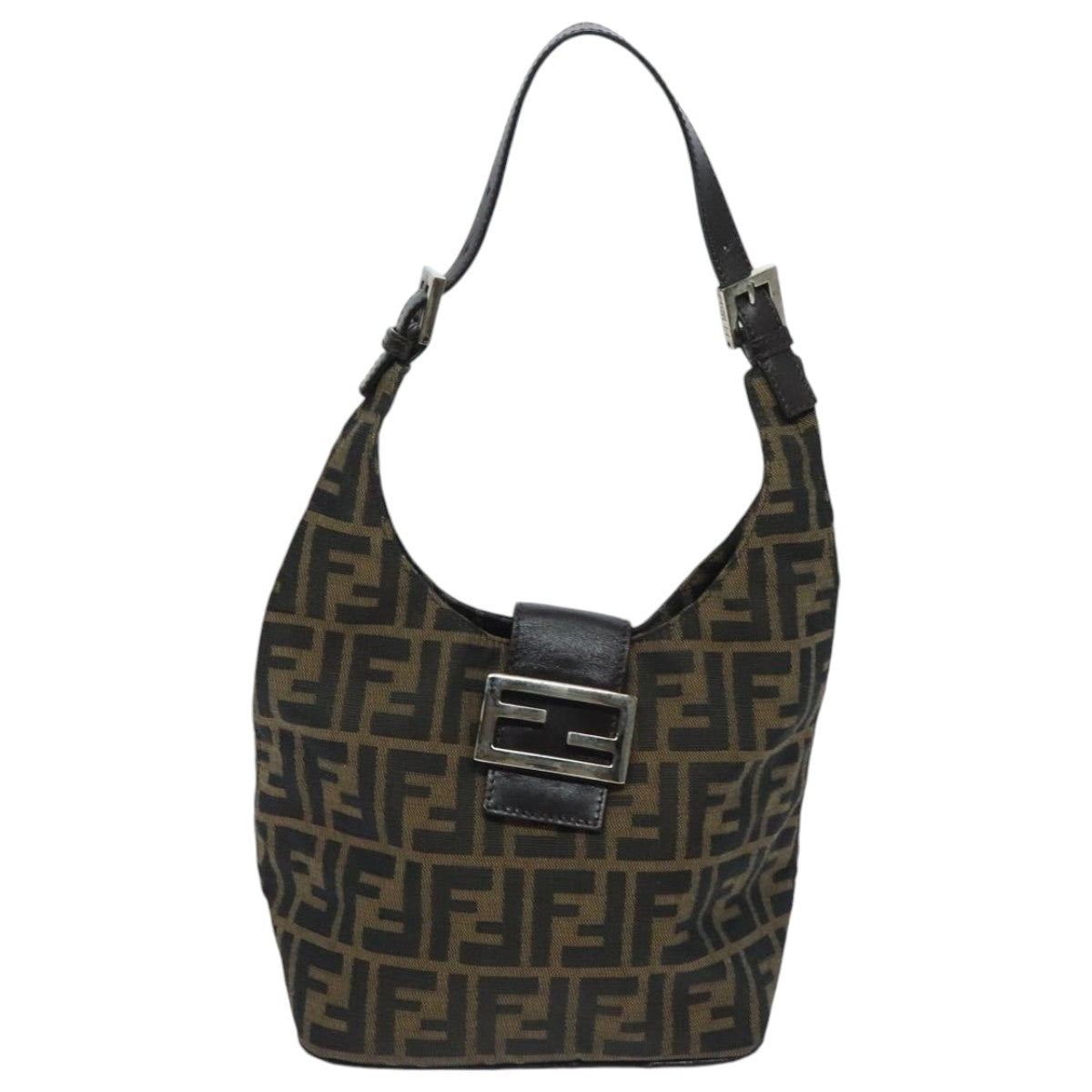 FENDI Zucca Canvas Mamma Baguette Shoulder Bag Brown Auth yk15584