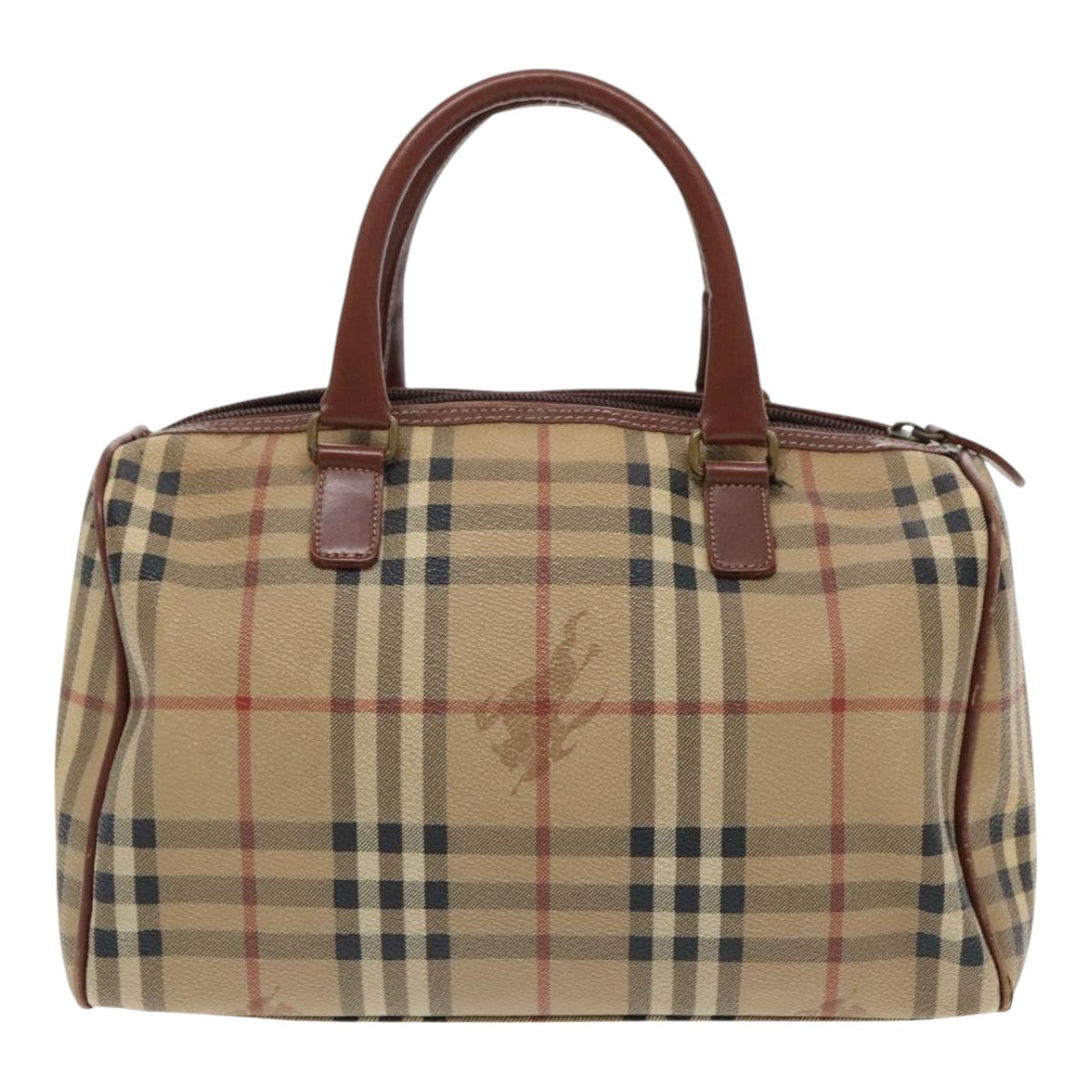 BURBERRY Nova Check Boston Bag PVC Leather Beige Auth yk15586 - 0