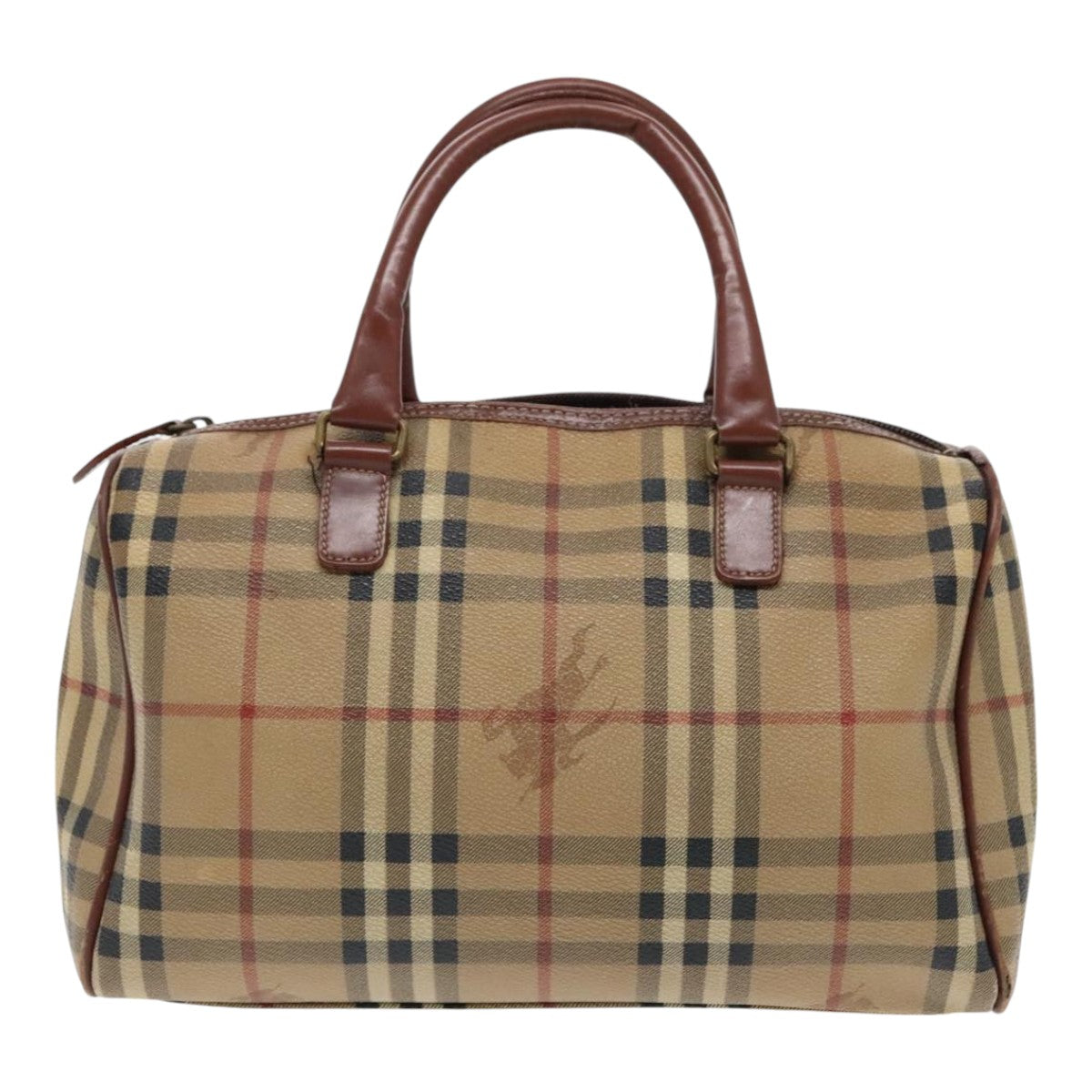 BURBERRY Nova Check Boston Bag PVC Leather Beige Auth yk15586