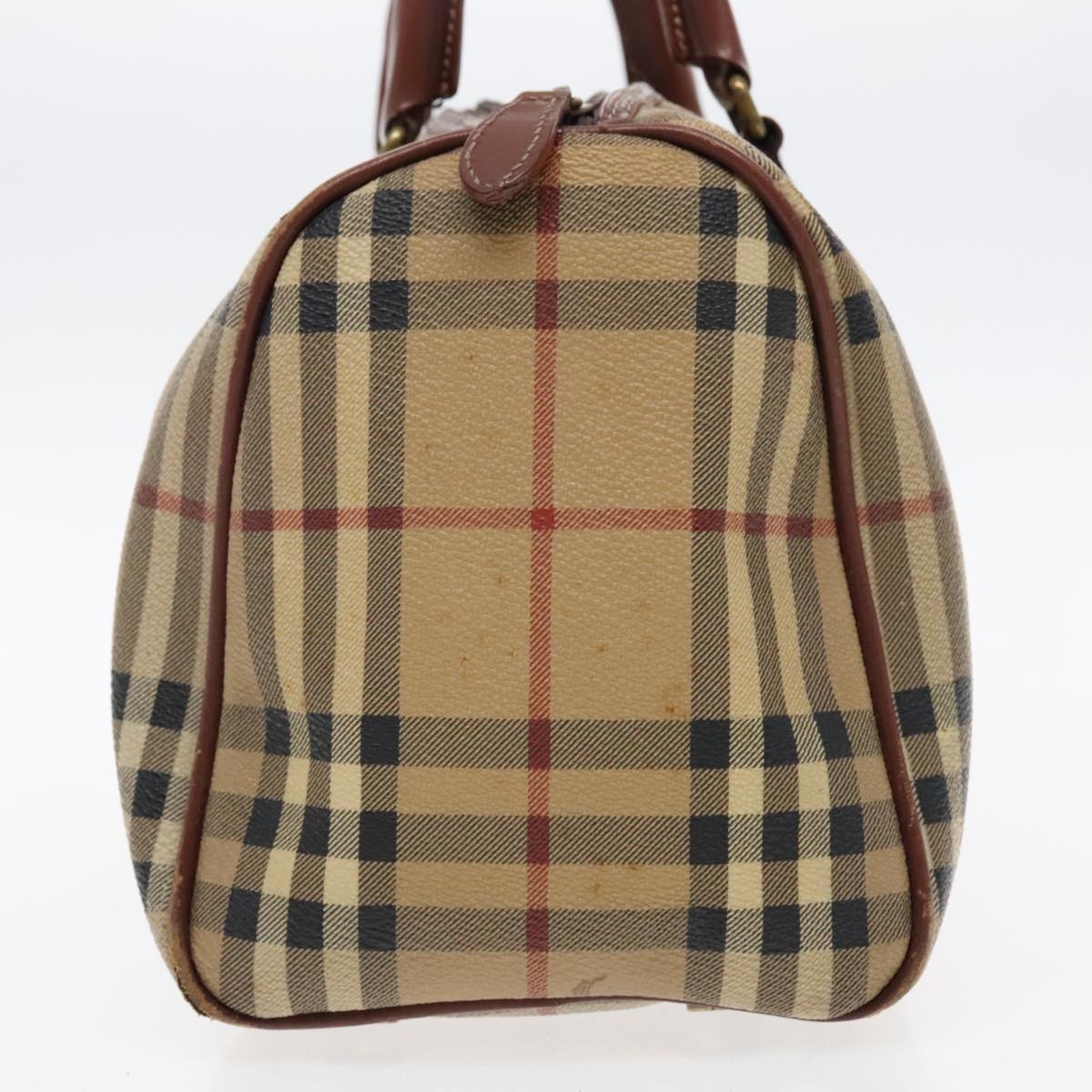 BURBERRY Nova Check Boston Bag PVC Leather Beige Auth yk15586