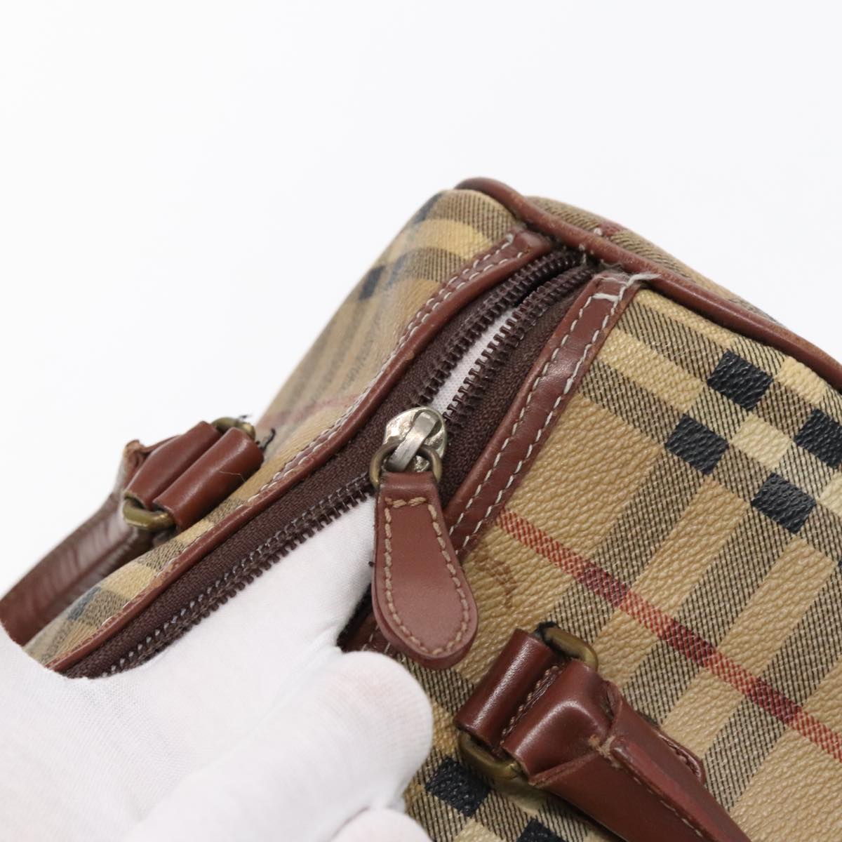 BURBERRY Nova Check Boston Bag PVC Leather Beige Auth yk15586