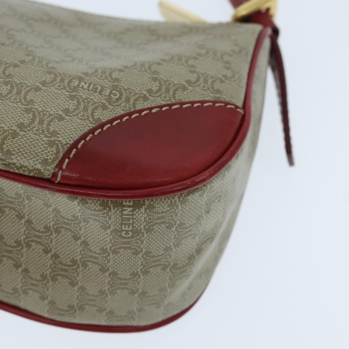 CELINE Macadam Canvas Accessory Pouch Coated Canvas Beige Red Auth yk15592