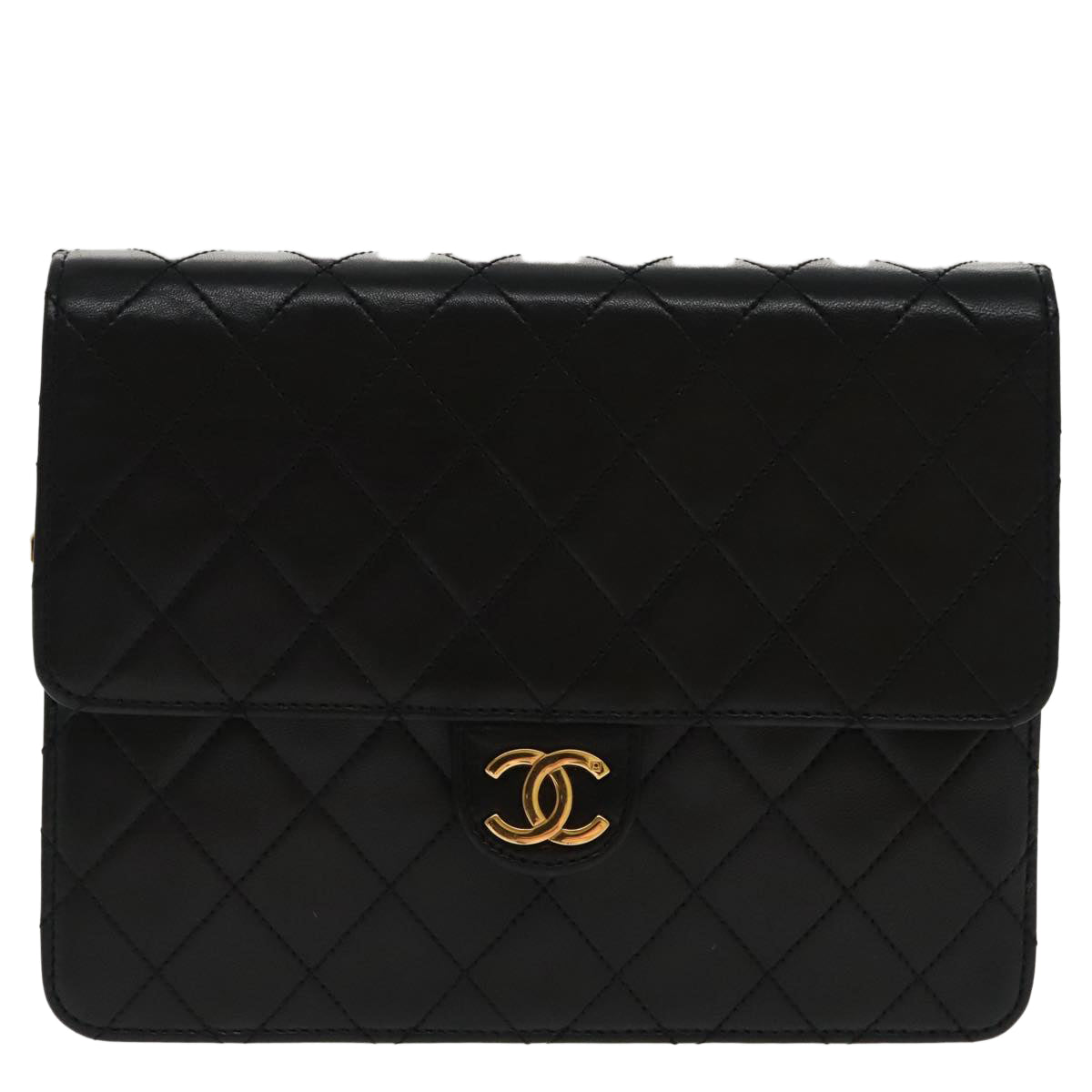 CHANEL Matelasse Chain Shoulder Bag Lamb Skin Black Gold CC Auth yk15607A