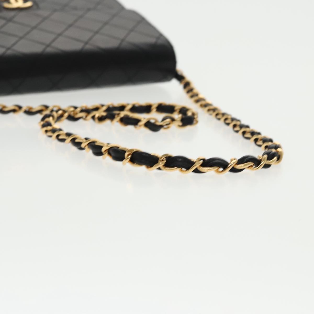 CHANEL Matelasse Chain Shoulder Bag Lamb Skin Black Gold CC Auth yk15607A