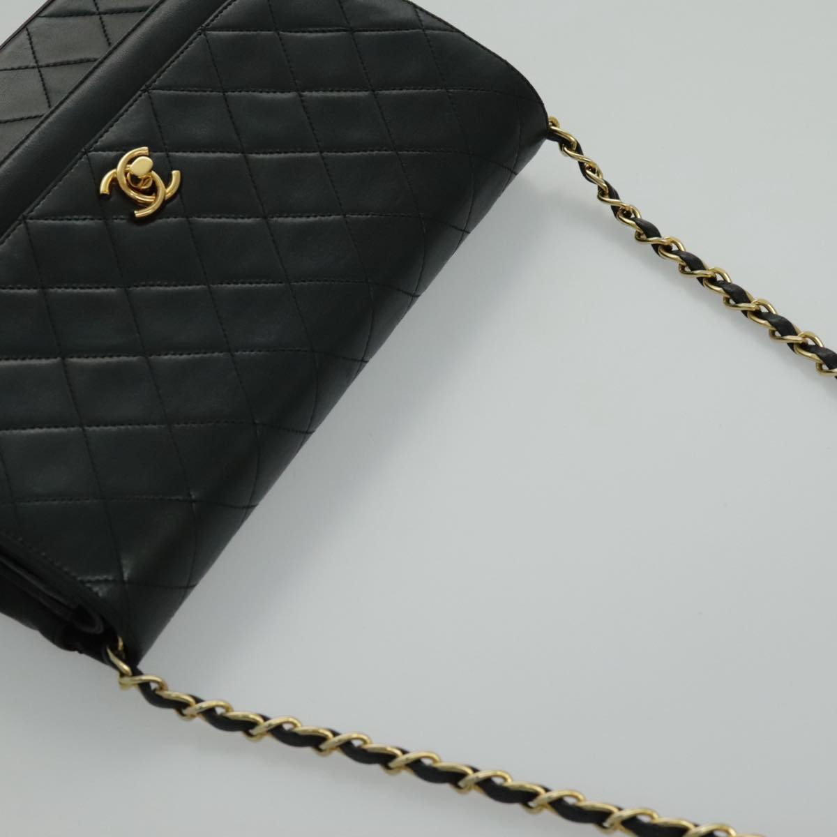 CHANEL Matelasse Chain Double Flap Bag Lamb Skin Black Gold CC Auth yk15608A