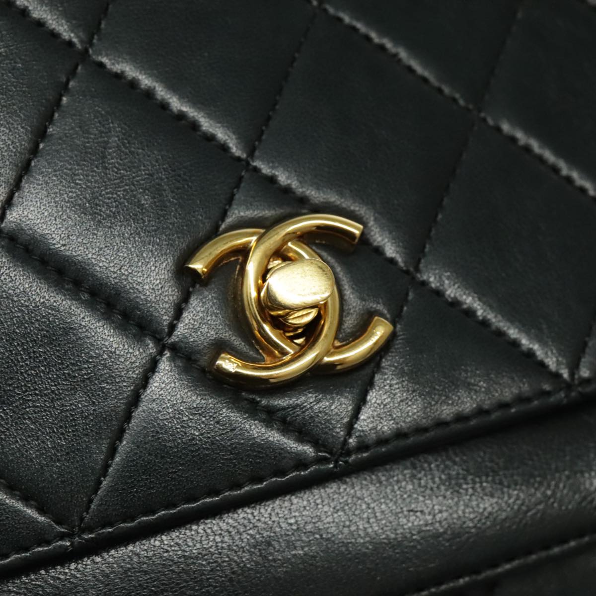 CHANEL Matelasse Chain Double Flap Bag Lamb Skin Black Gold CC Auth yk15608A