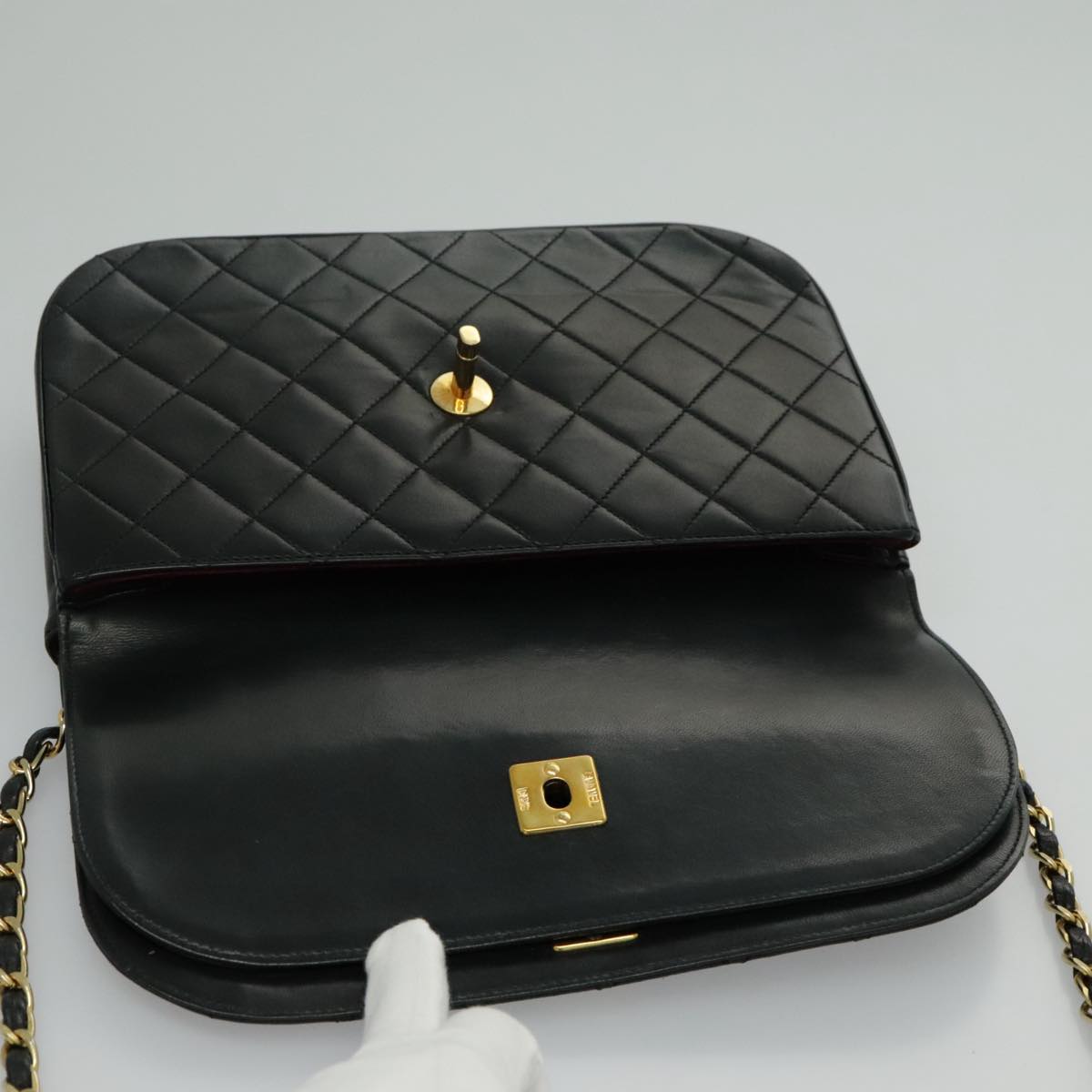 CHANEL Matelasse Chain Double Flap Bag Lamb Skin Black Gold CC Auth yk15608A