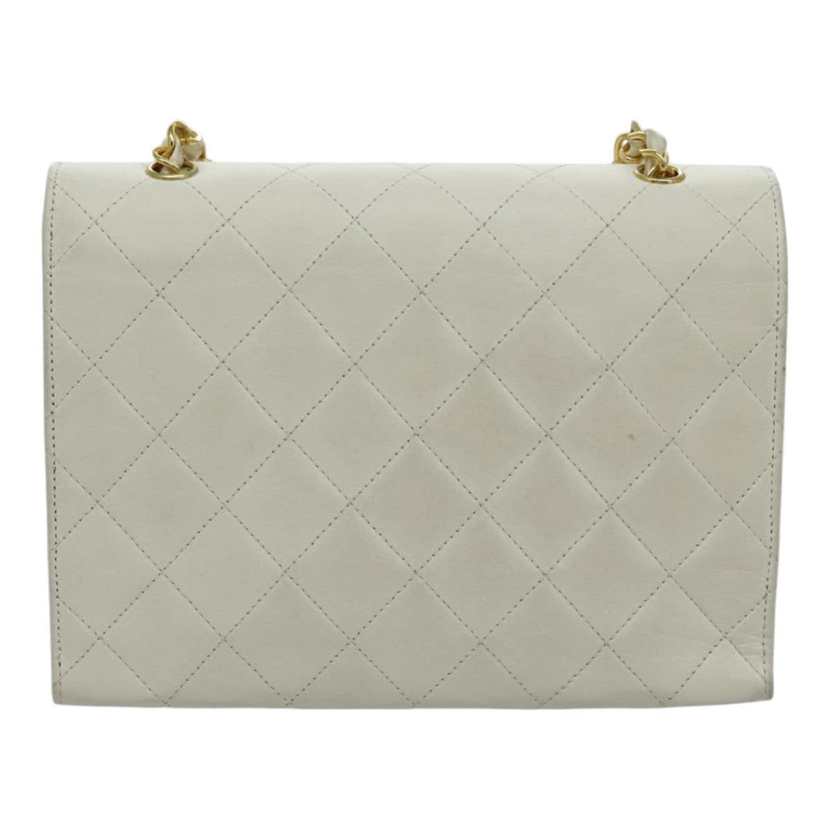 CHANEL Matelasse Big COCO Mark Chain Bag Lamb Skin White Gold CC Auth yk15609A