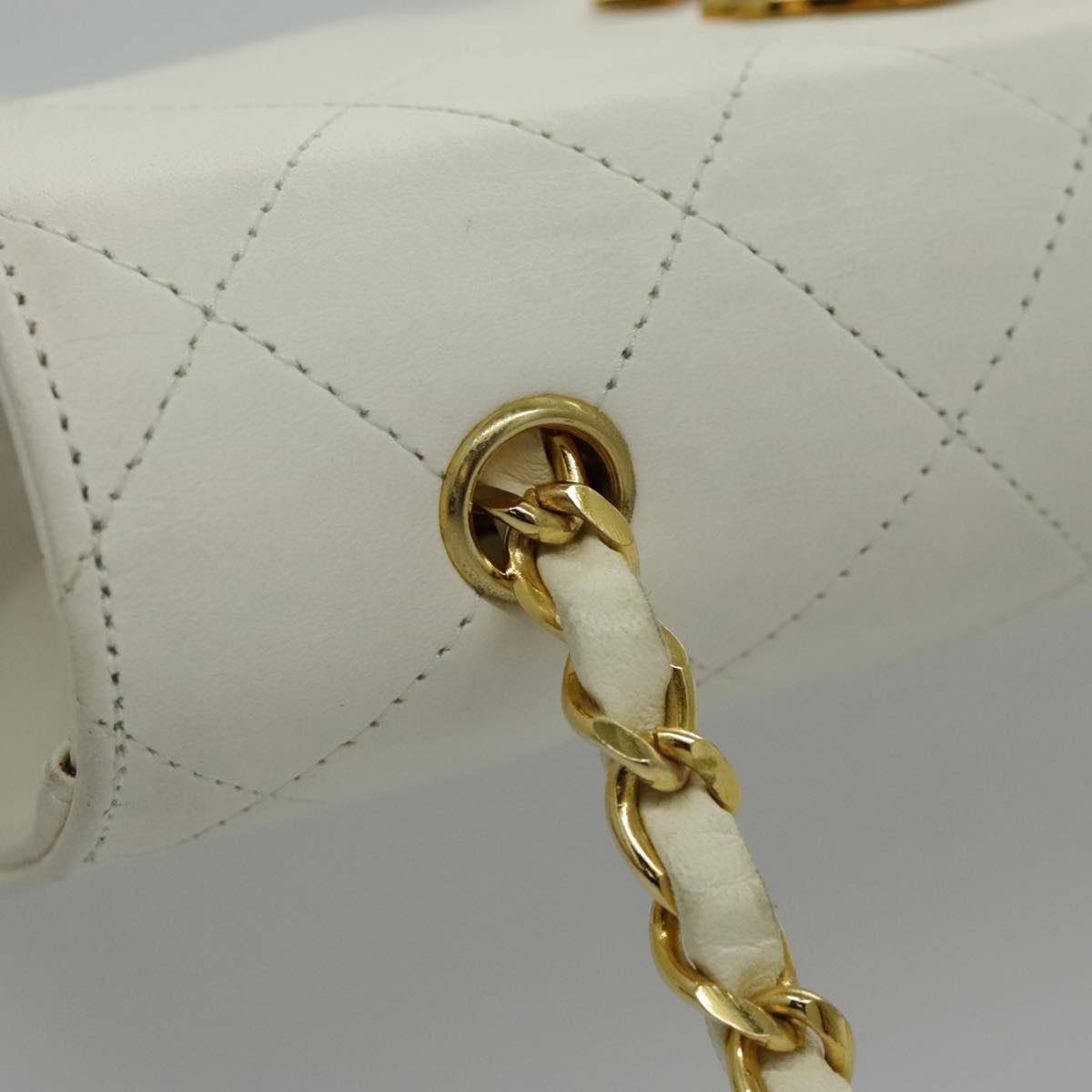 CHANEL Matelasse Big COCO Mark Chain Bag Lamb Skin White Gold CC Auth yk15609A