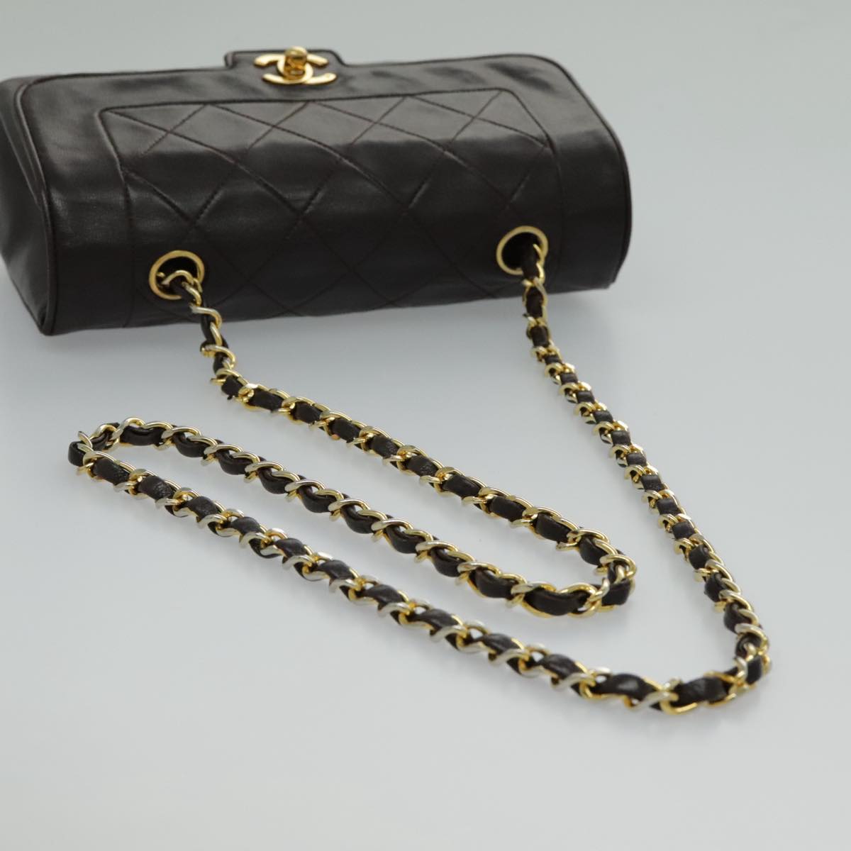 CHANEL Matelasse Chain Shoulder Bag Lamb Skin Brown Gold CC Auth yk15610A