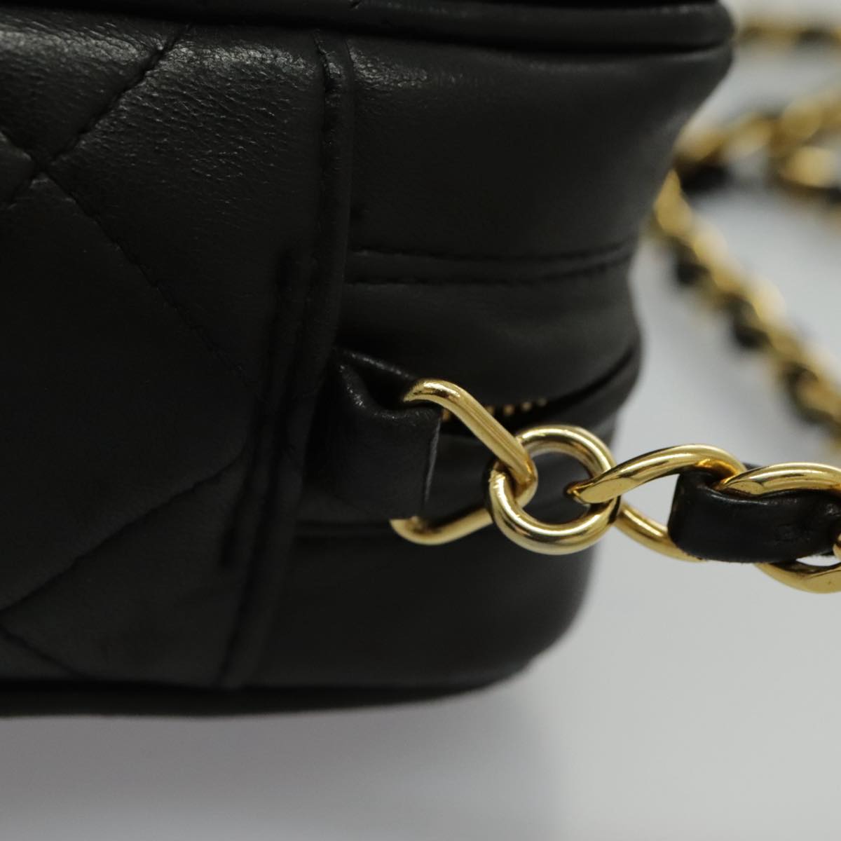 CHANEL Matelasse Chain Shoulder Bag Lamb Skin Black Gold CC Auth yk15611A