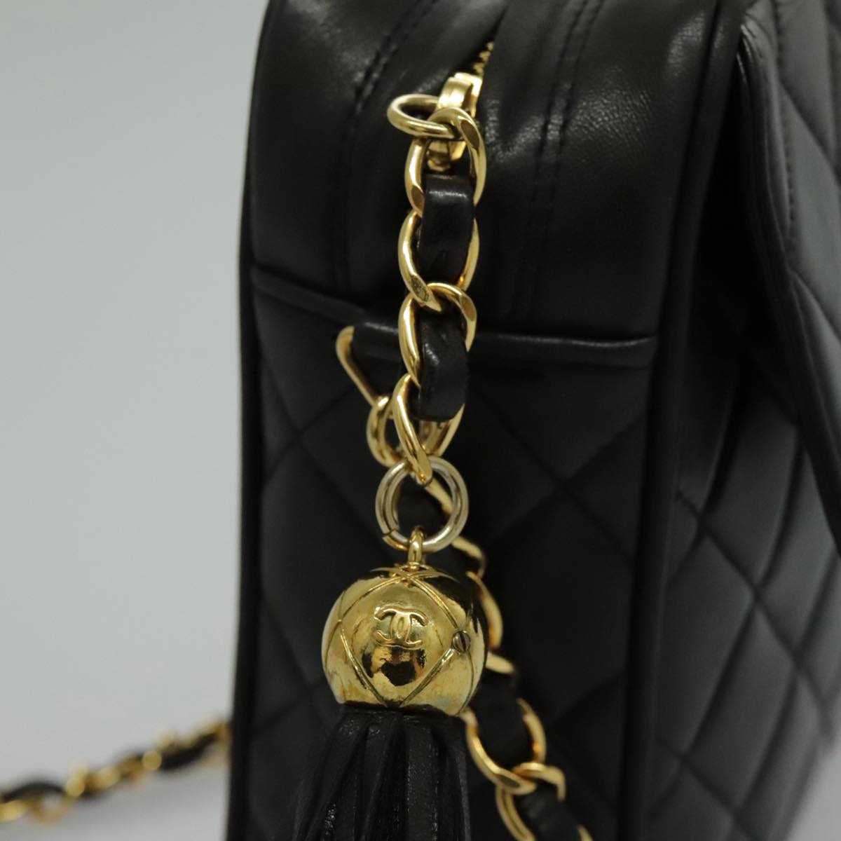 CHANEL Matelasse Chain Shoulder Bag Lamb Skin Black Gold CC Auth yk15611A