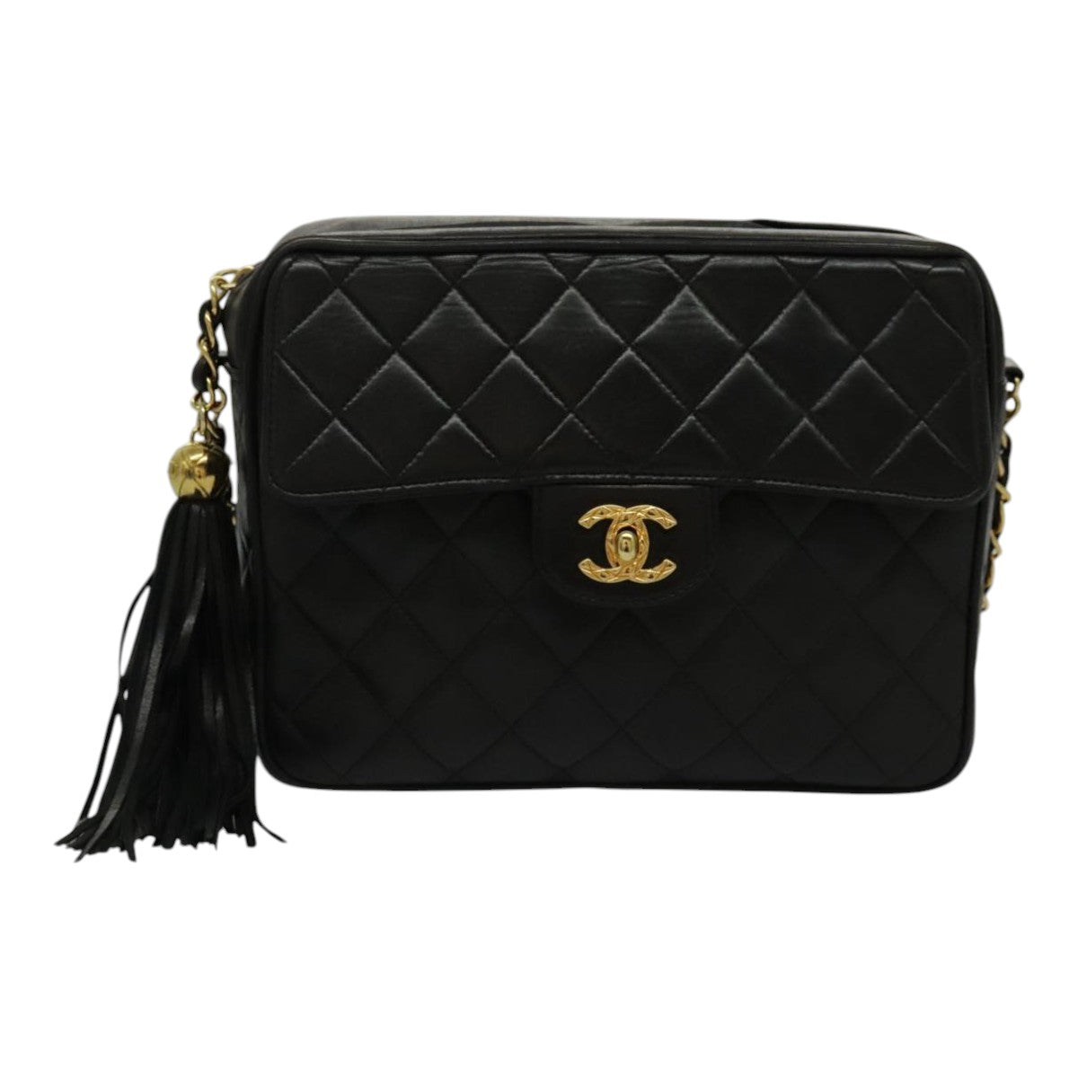 CHANEL Matelasse Chain Shoulder Bag Lamb Skin Black Gold CC Auth yk15611A - 0