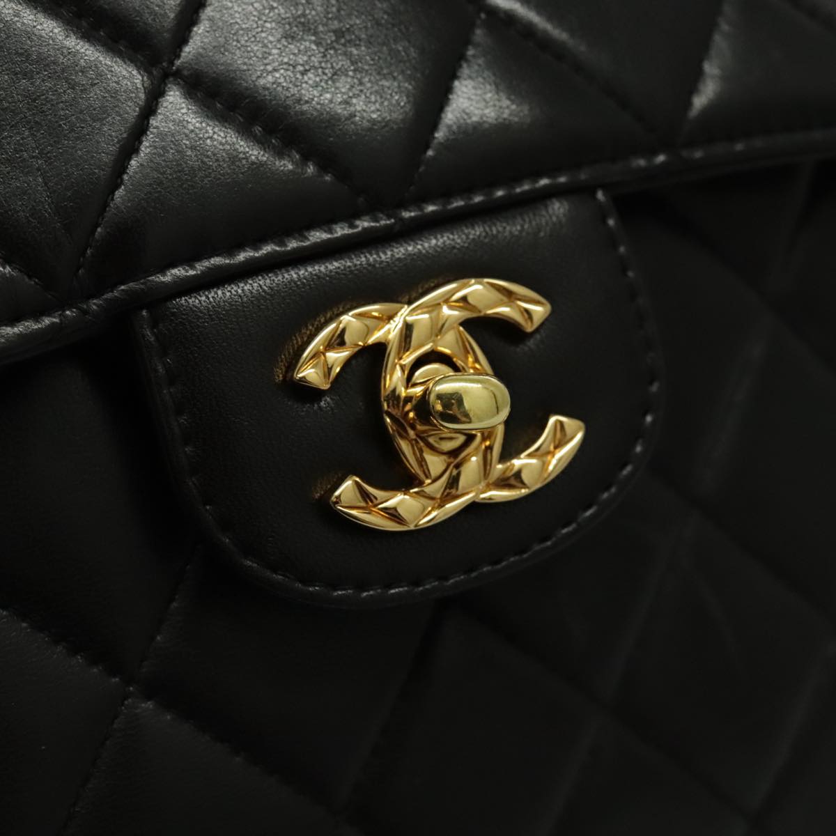 CHANEL Matelasse Chain Shoulder Bag Lamb Skin Black Gold CC Auth yk15611A