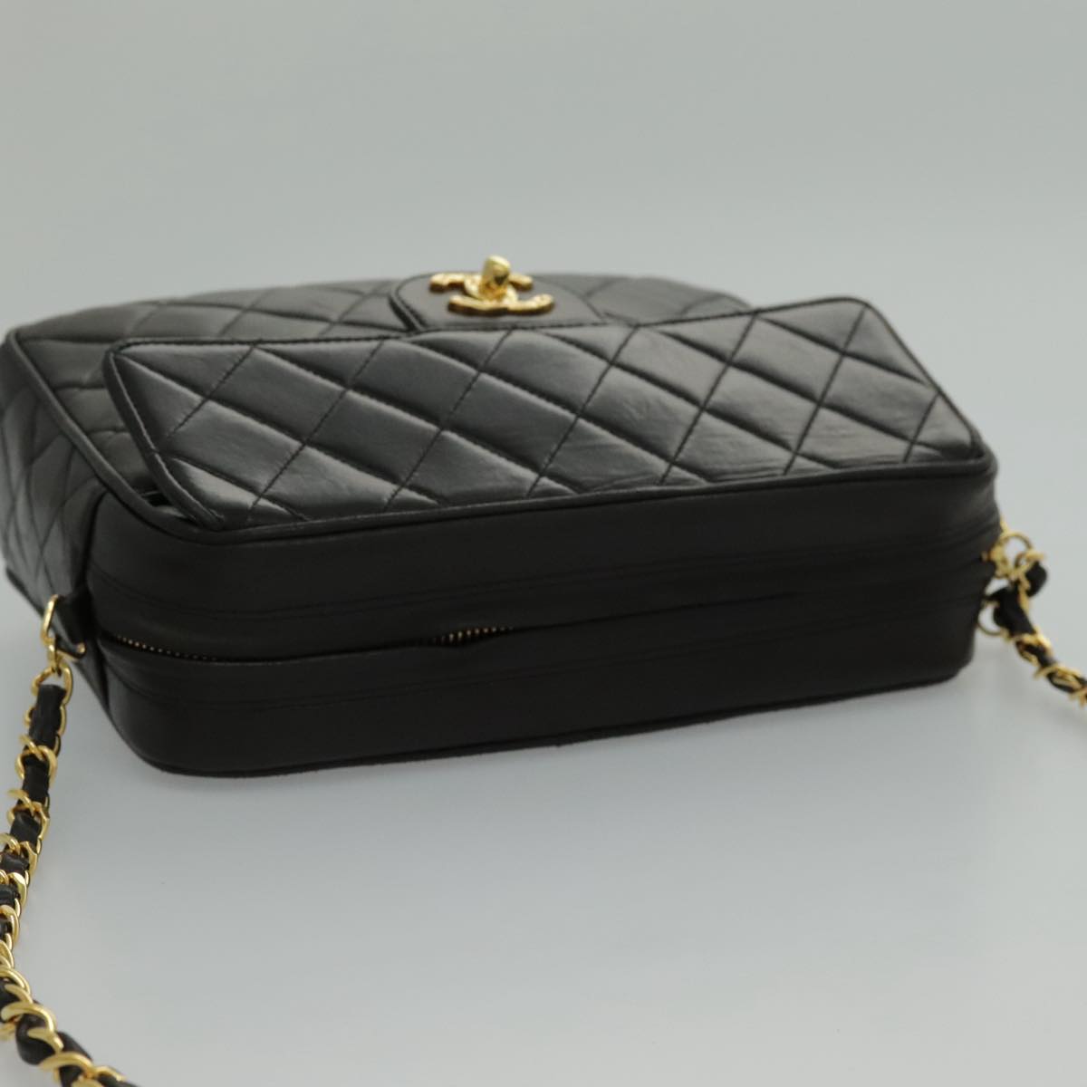 CHANEL Matelasse Chain Shoulder Bag Lamb Skin Black Gold CC Auth yk15611A