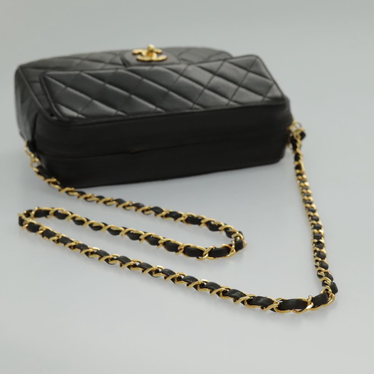 CHANEL Matelasse Chain Shoulder Bag Lamb Skin Black Gold CC Auth yk15611A