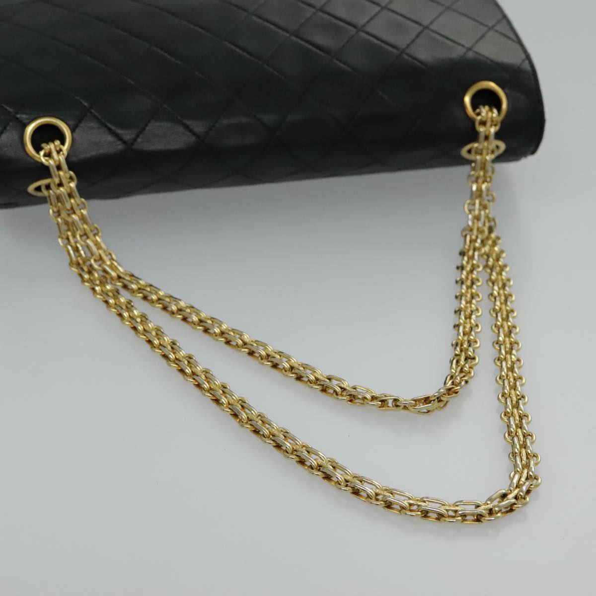 CHANEL Matelasse Chain Hand Bag Lamb Skin Vintage Black Gold CC Auth yk15613A