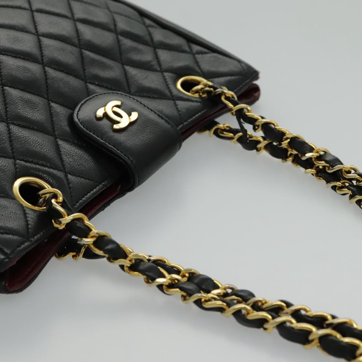 CHANEL Matelasse Chain Shoulder Bag Lamb Skin Black Gold CC Auth yk15615A