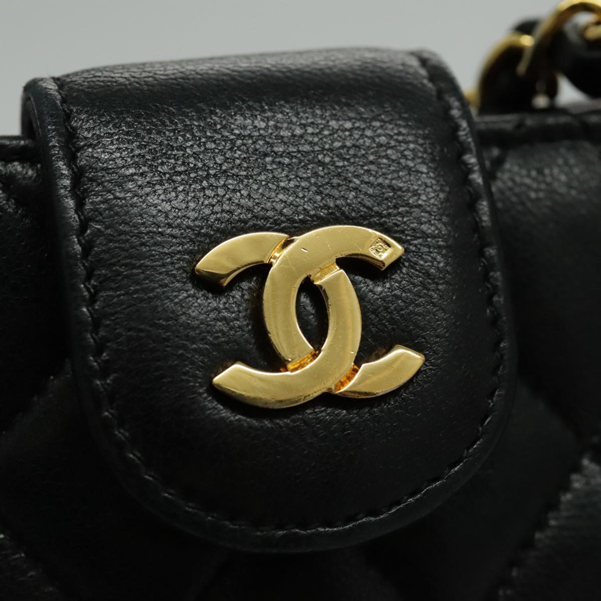 CHANEL Matelasse Chain Shoulder Bag Lamb Skin Black Gold CC Auth yk15615A