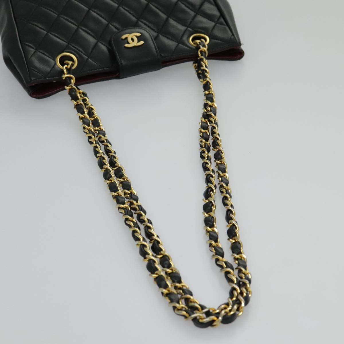 CHANEL Matelasse Chain Shoulder Bag Lamb Skin Black Gold CC Auth yk15615A