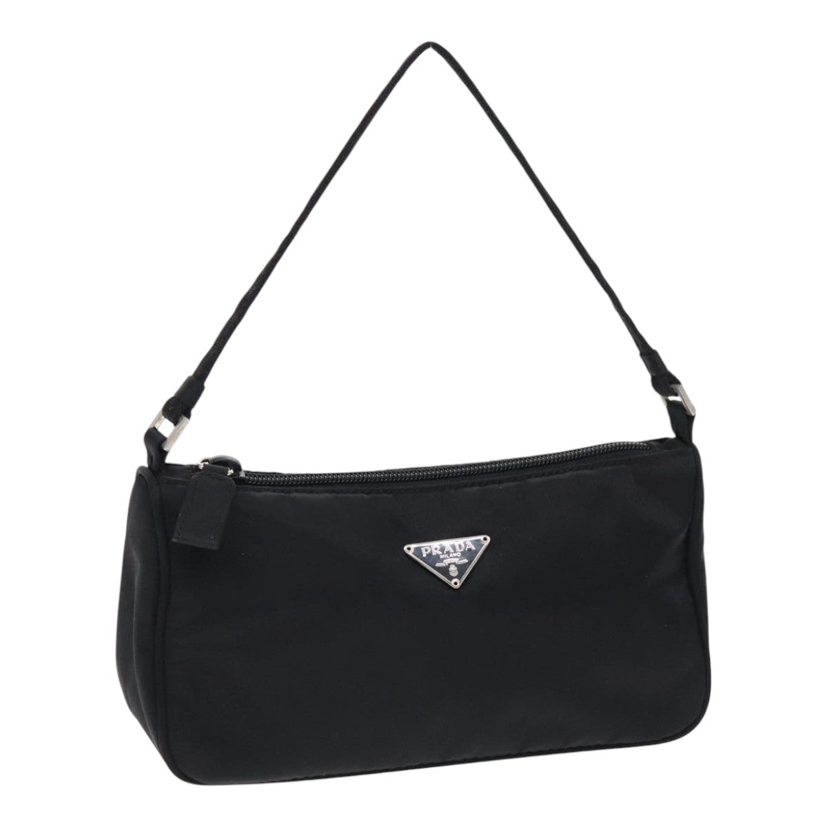 PRADA Accessory Pouch Nylon Black Silver Auth yk15630