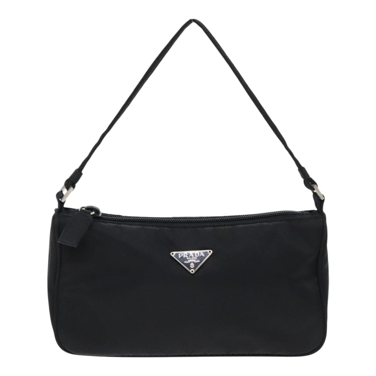 PRADA Accessory Pouch Nylon Black Silver Auth yk15630