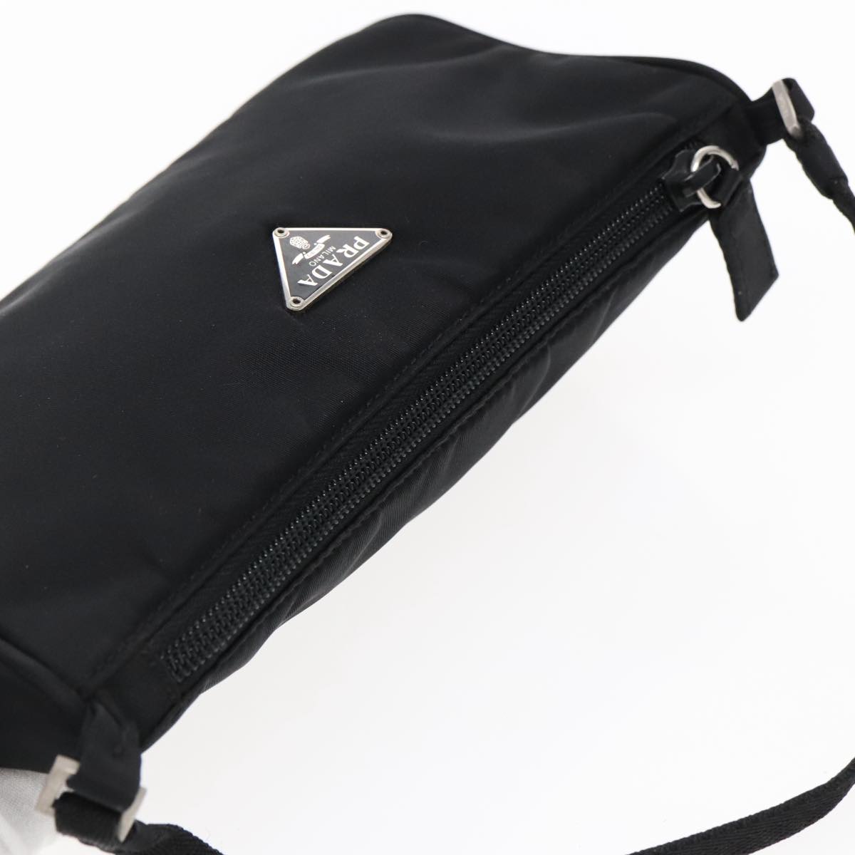 PRADA Accessory Pouch Nylon Black Silver Auth yk15630