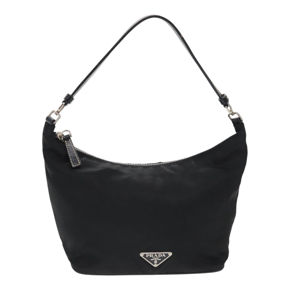 PRADA Hand Bag Nylon Black Silver Auth yk15631