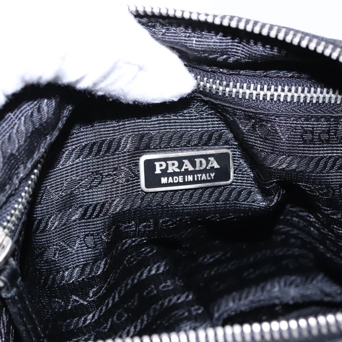 PRADA Hand Bag Nylon Black Silver Auth yk15631