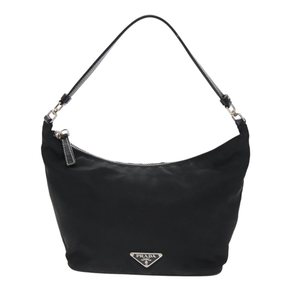 PRADA Hand Bag Nylon Black Silver Auth yk15631