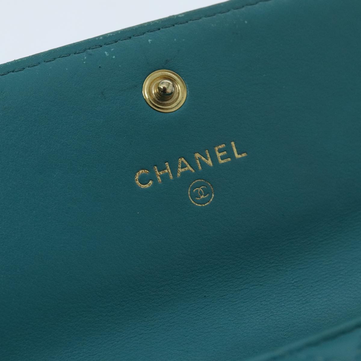 CHANEL Matelasse Long Wallet Lamb Skin Blue Gold CC Auth yk15639