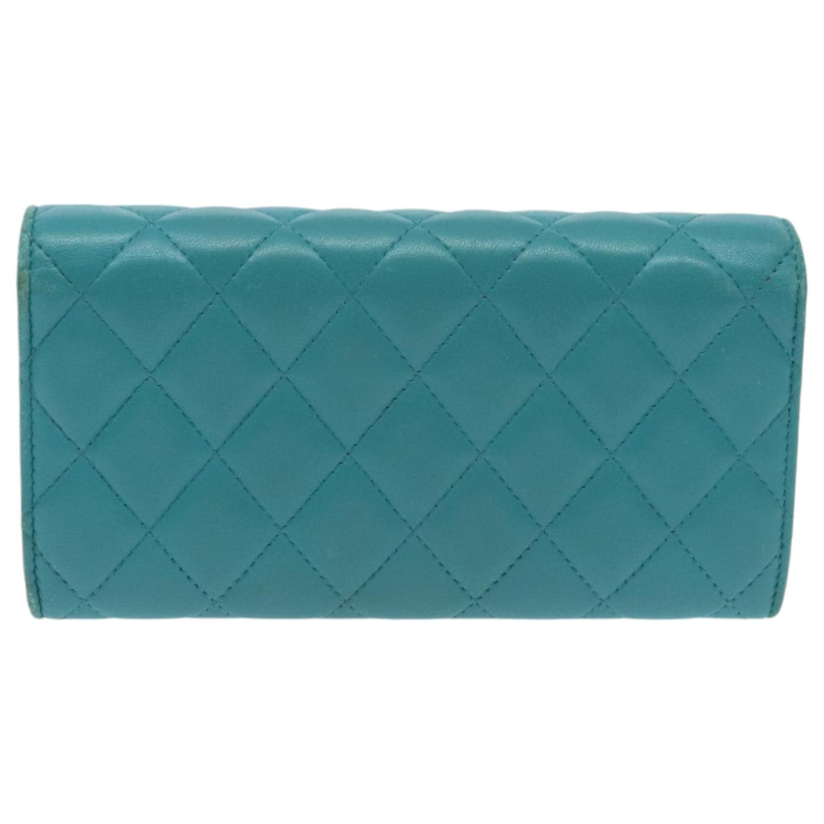 CHANEL Matelasse Long Wallet Lamb Skin Blue Gold CC Auth yk15639 - 0