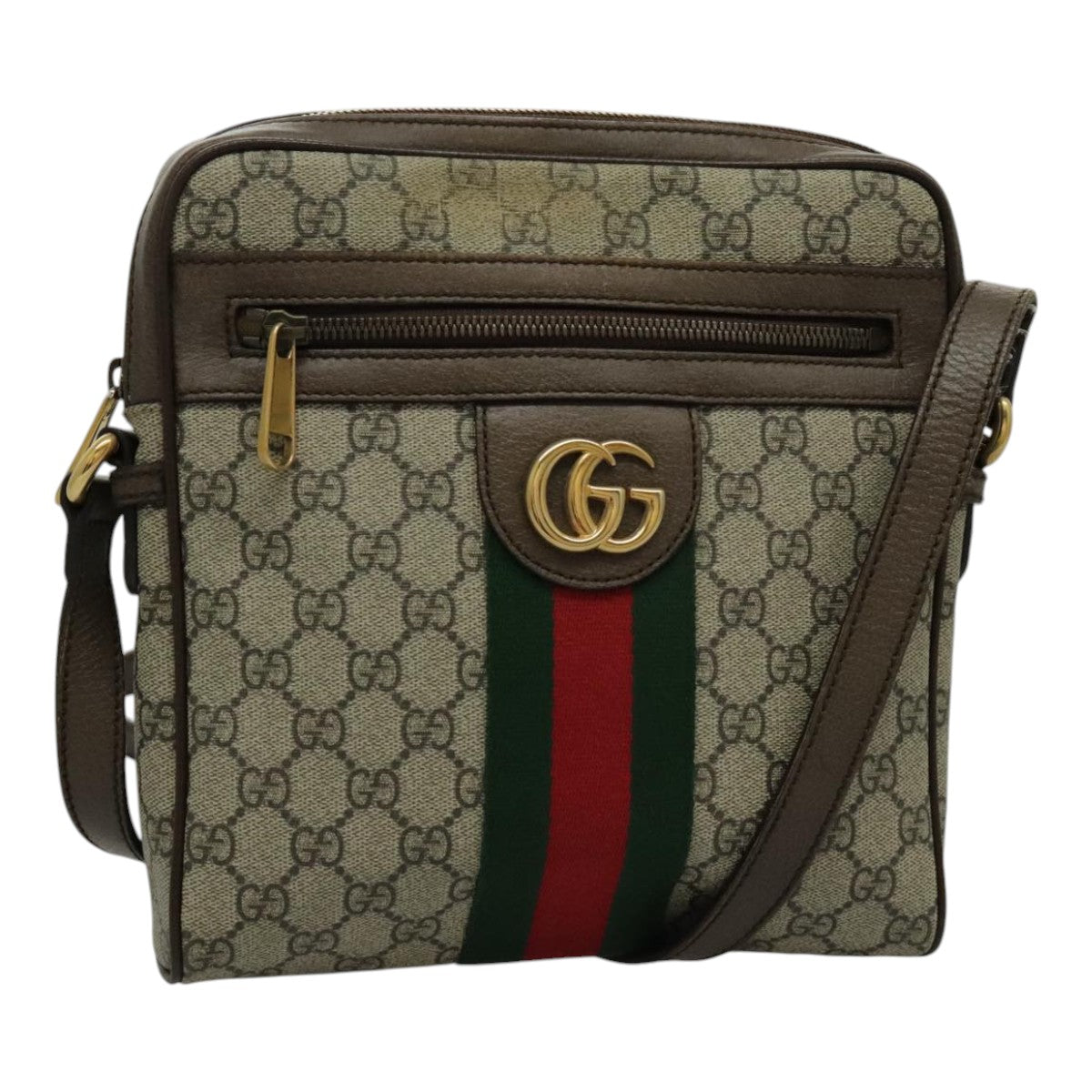 GUCCI GG Canvas Web Sherry Line Shoulder Bag PVC Beige Green Red Auth yk15655