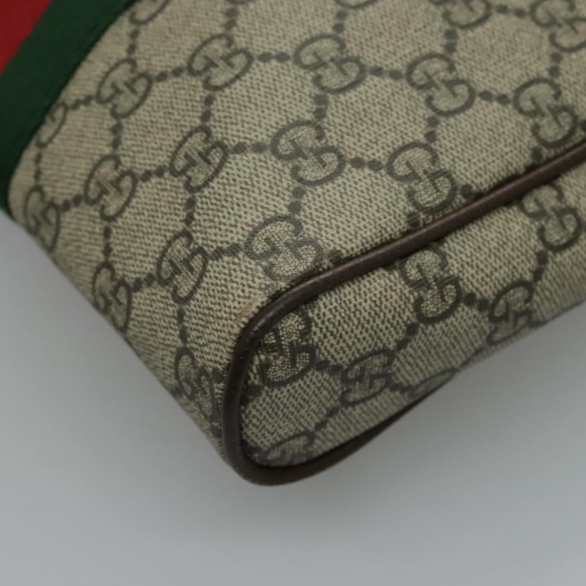 GUCCI GG Canvas Web Sherry Line Shoulder Bag PVC Beige Green Red Auth yk15655