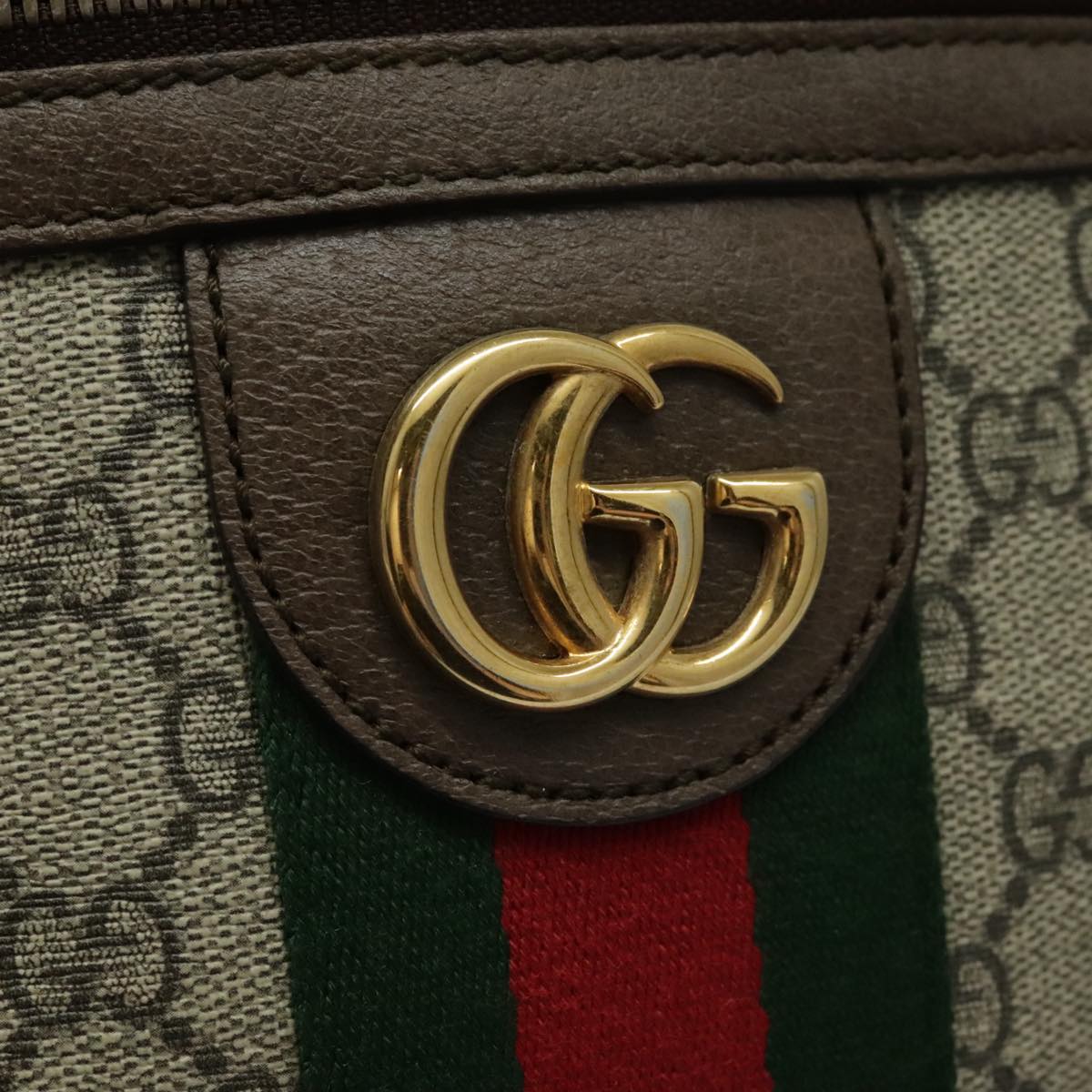 GUCCI GG Canvas Web Sherry Line Shoulder Bag PVC Beige Green Red Auth yk15655