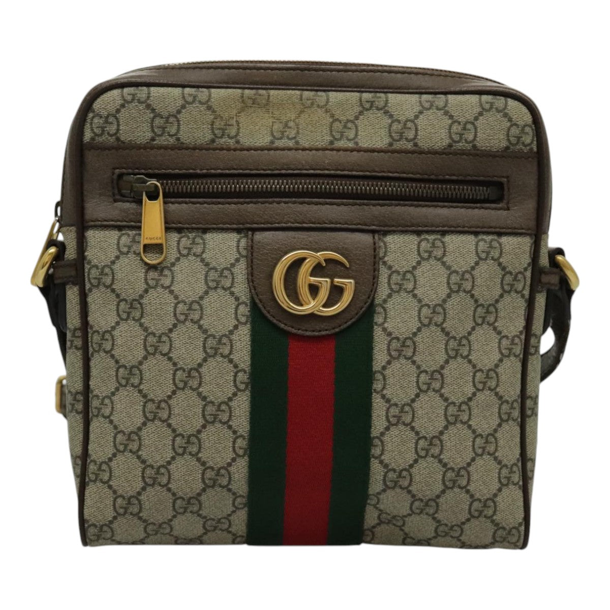 GUCCI GG Canvas Web Sherry Line Shoulder Bag PVC Beige Green Red Auth yk15655 - 0