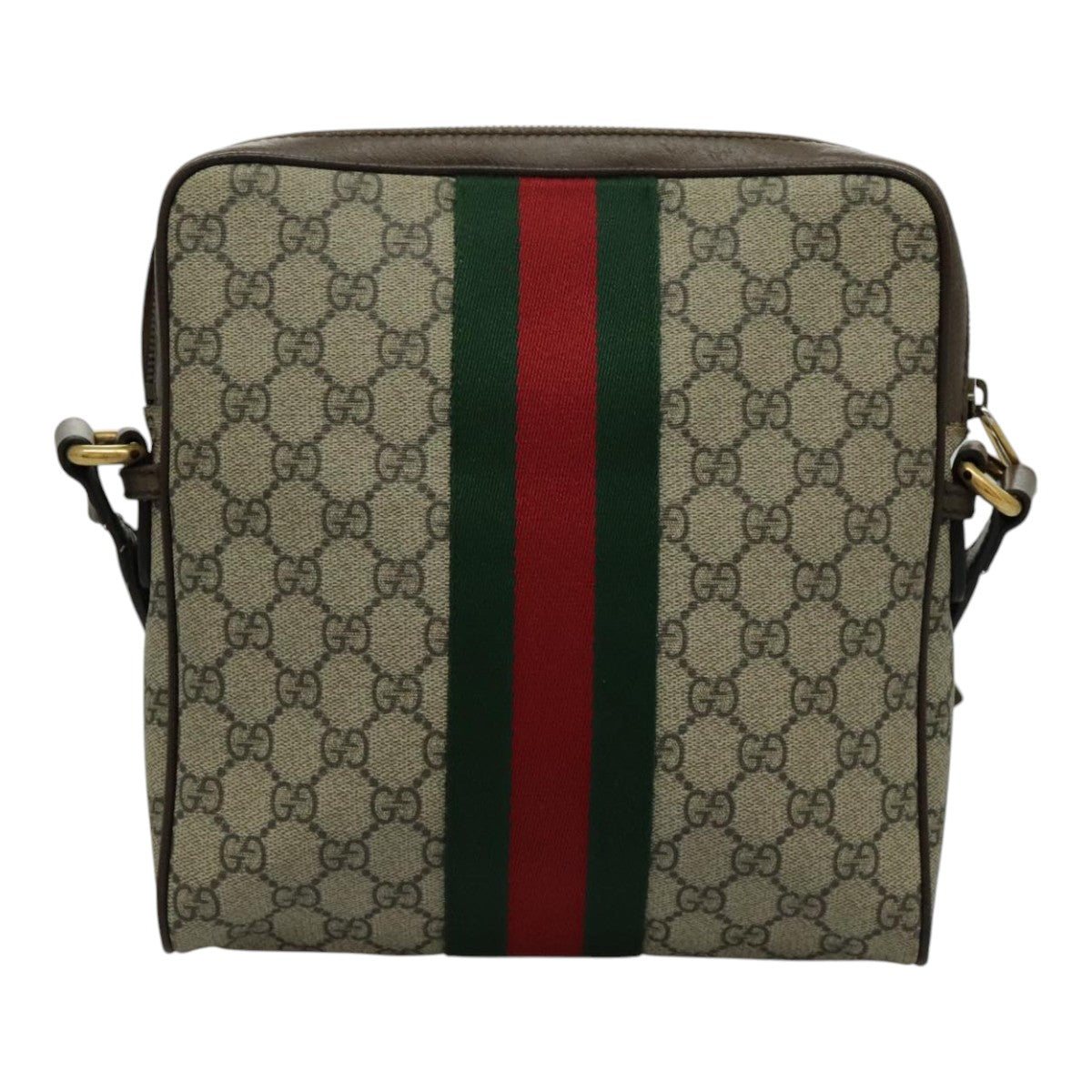 GUCCI GG Canvas Web Sherry Line Shoulder Bag PVC Beige Green Red Auth yk15655