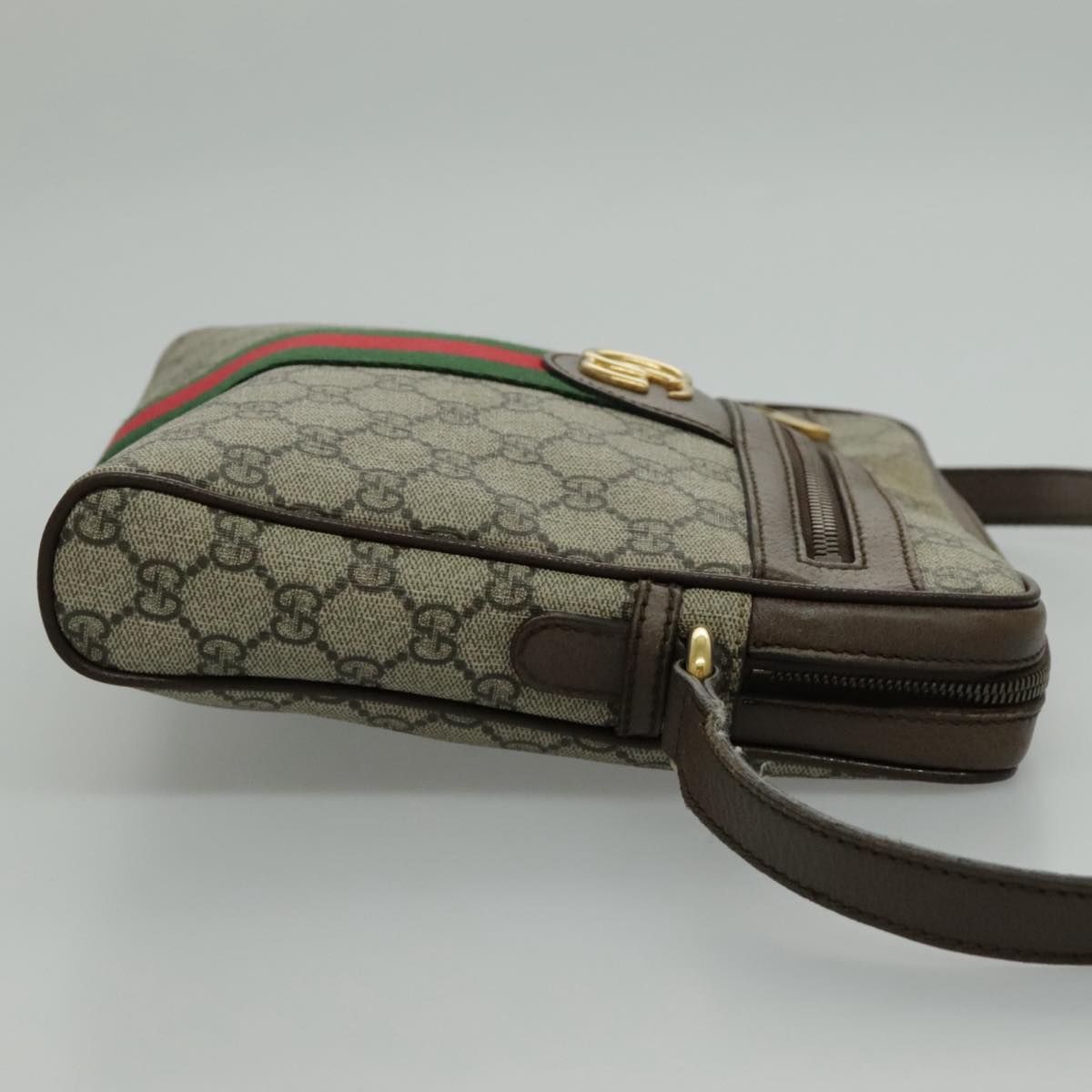 GUCCI GG Canvas Web Sherry Line Shoulder Bag PVC Beige Green Red Auth yk15655