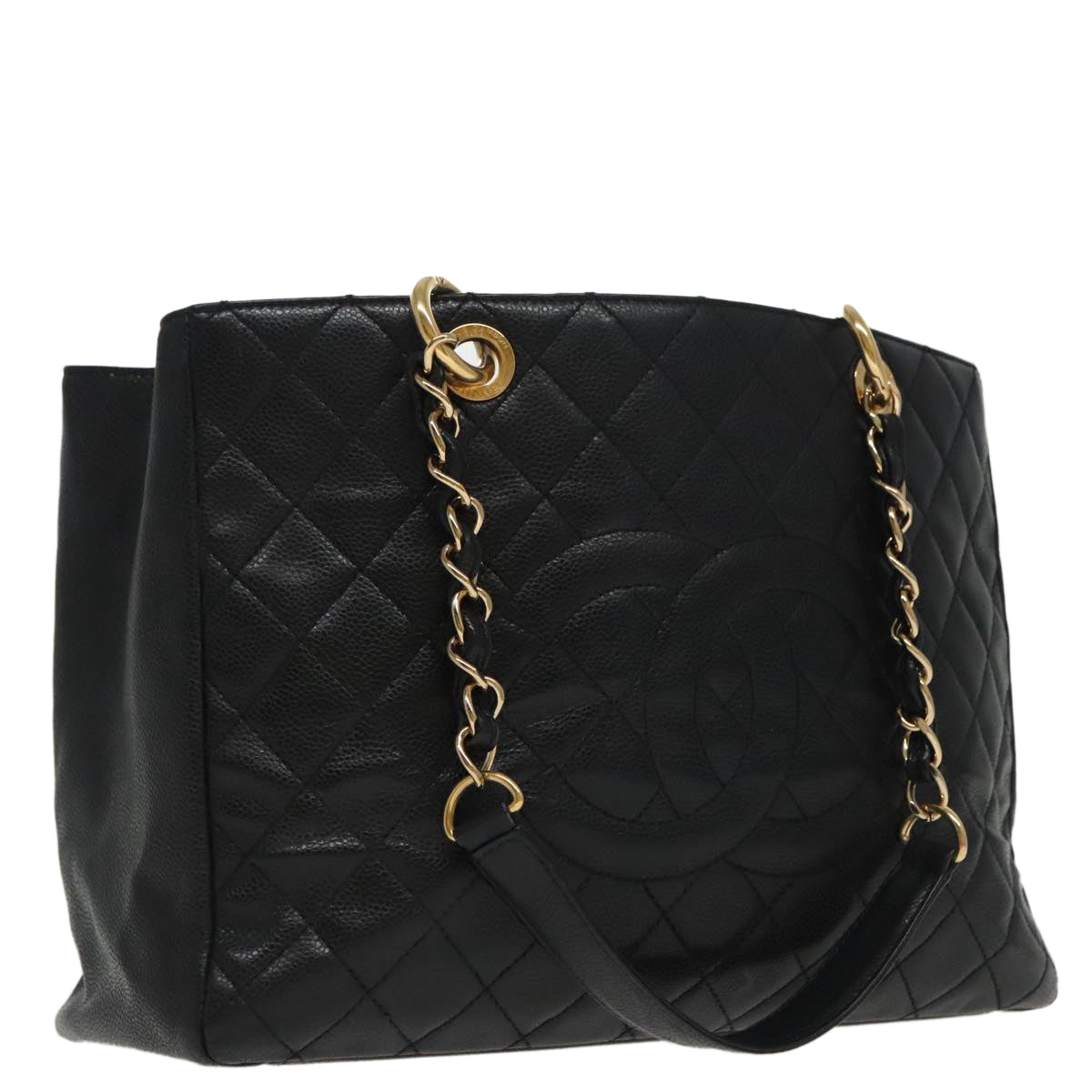 CHANEL Matelasse Chain Tote Bag Caviar Skin GST Black CC Auth yk15656A