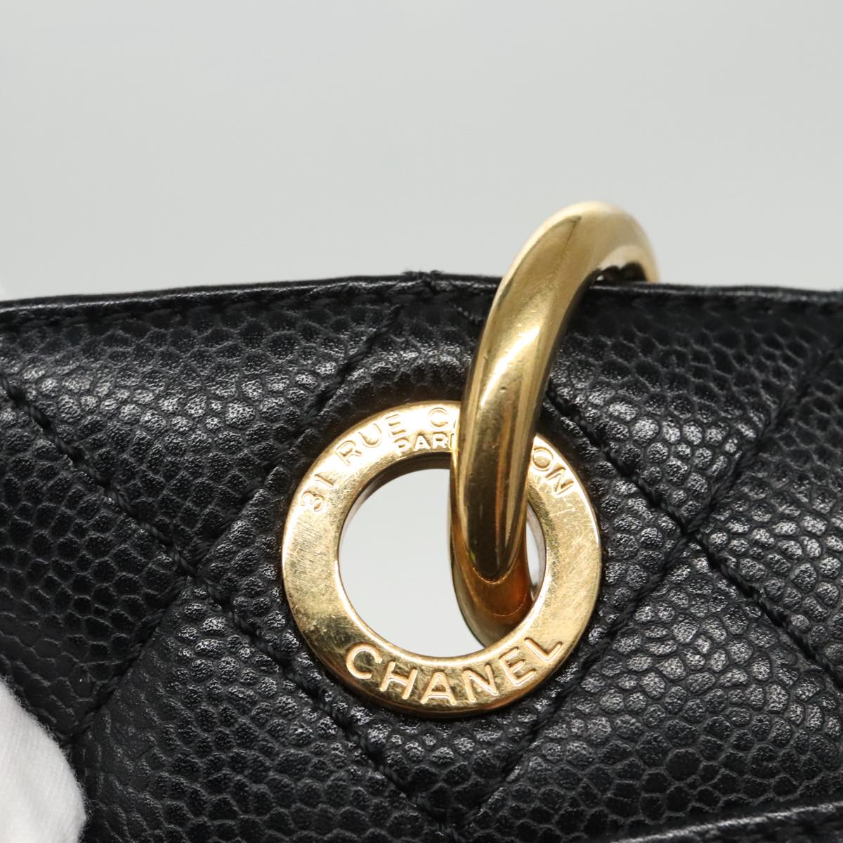 CHANEL Matelasse Chain Tote Bag Caviar Skin GST Black CC Auth yk15656A