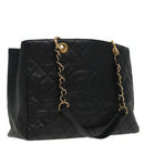 CHANEL Matelasse Chain Tote Bag Caviar Skin GST Black CC Auth yk15656A-1