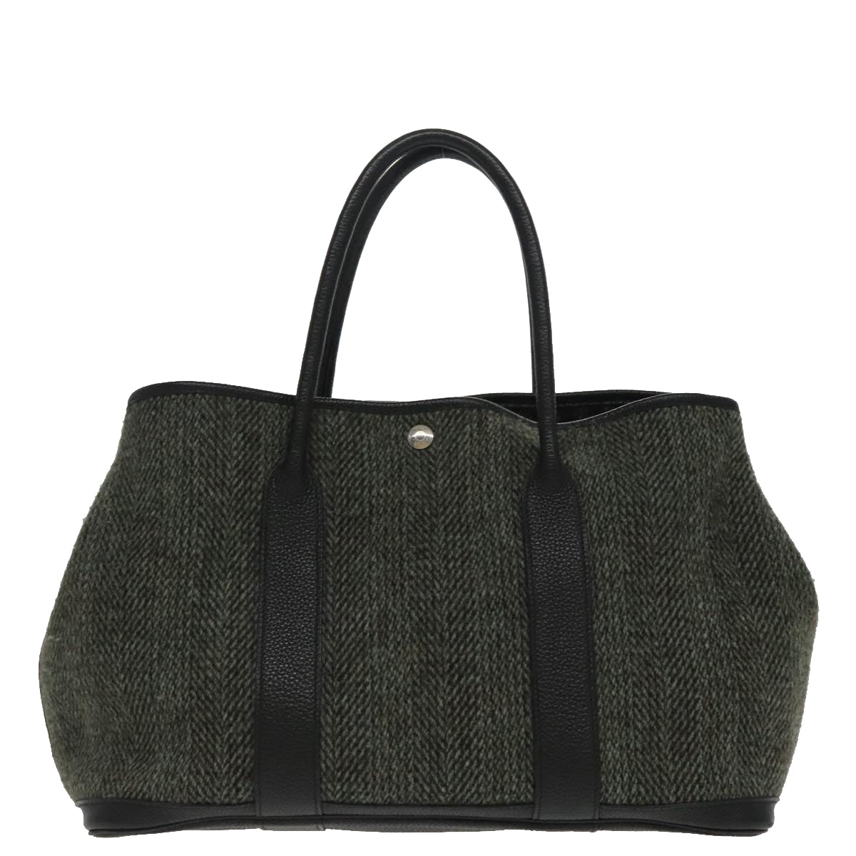 HERMES Garden Party PM Hand Bag Wool Green Silver Auth yk15660A - 0