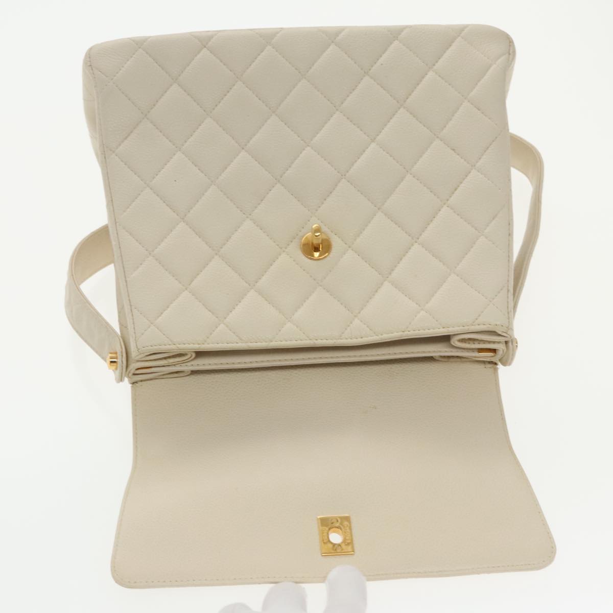 CHANEL Matelasse Shoulder Bag Lamb Skin White Gold CC Auth yk15665A