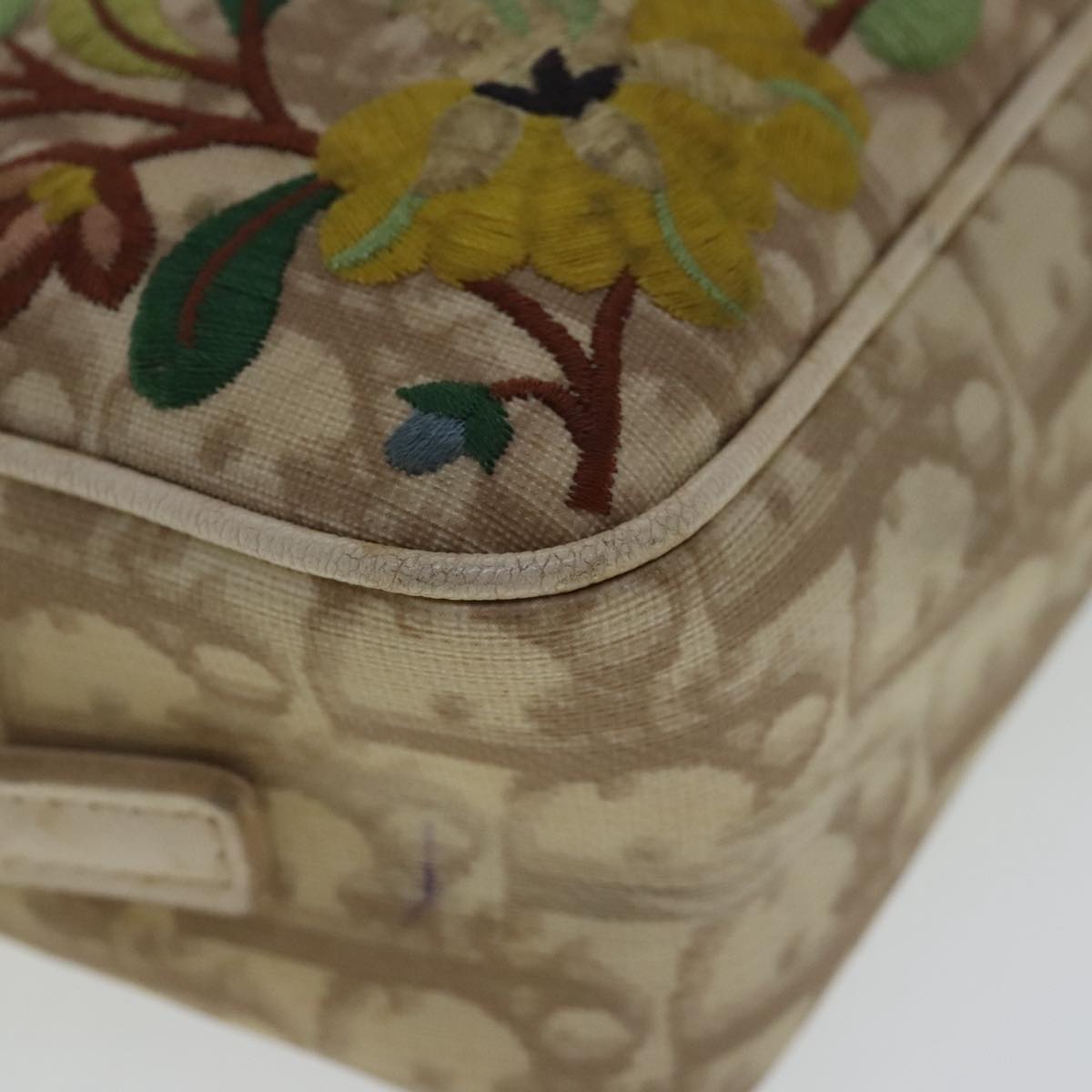 Christian Dior Trotter Canvas Flower Pattern Bag Beige Silver Auth yk15685