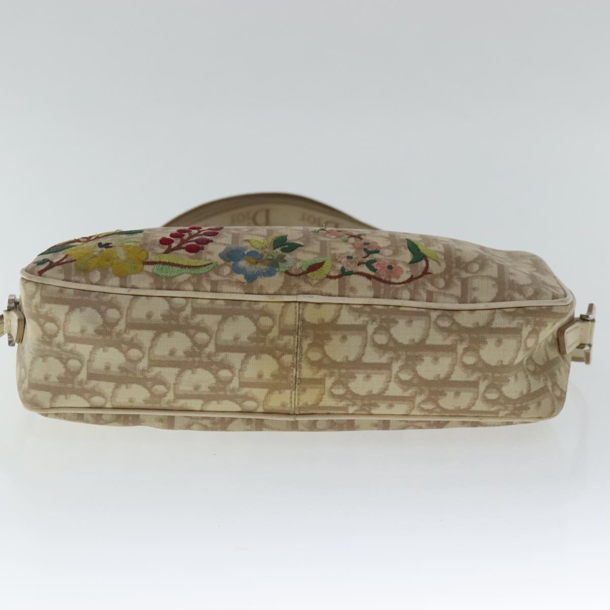 Christian Dior Trotter Canvas Flower Pattern Bag Beige Silver Auth yk15685