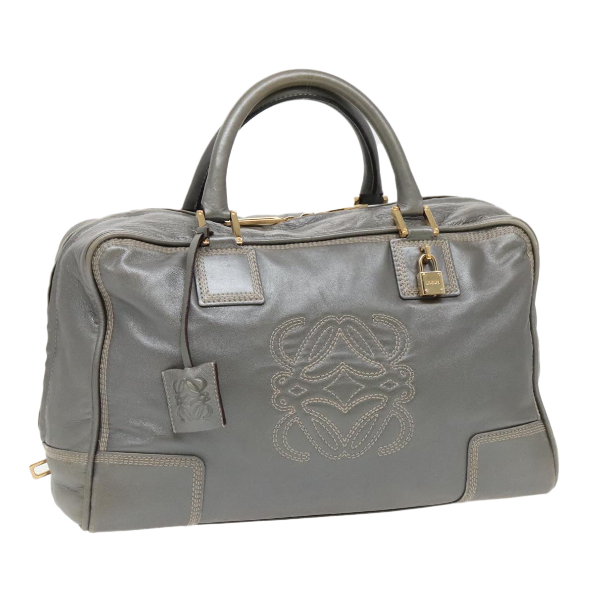 LOEWE Amazona 36 Hand Bag Leather Gold Silver Auth yk15689